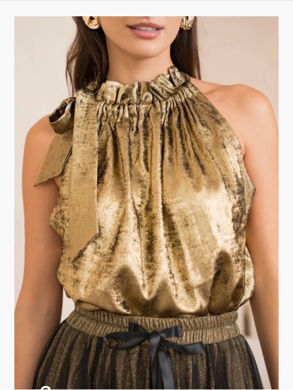 Choklate Metallic Gold Halter Tie Women's Top NWT O/S